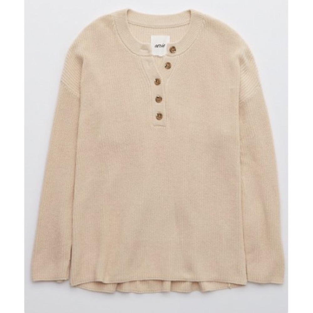 Aerie Henley Sweater in Sandalwood in XXS